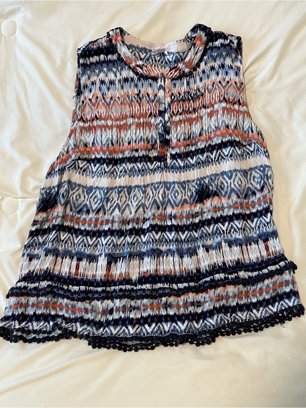 Tribal Jeans Printed Sleeveless Top in Navy, Coral & White Size XL